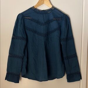 J. Crew Chambray Denim Pleated Long Sleeve Peasant Blouse Sz XS